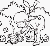 coloriage la cueillette des oeufs de paques dans le jardin